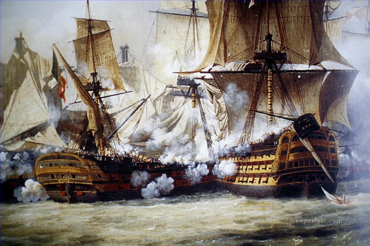 Buques de guerra de guerra naval Trafalgar Crepin Pintura al óleo